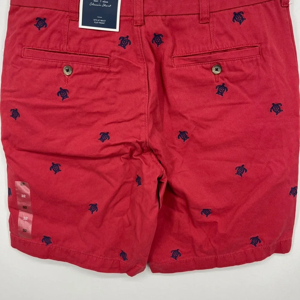Club Room Chino Shorts Men's 32 Red Turtle Print Flat Front 9